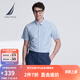 諾帝卡（NAUTICA）男裝春夏新款全棉格紋柔軟舒適休閑短袖襯衫男WE4103 淺藍(lán)色42T L