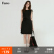 fano studios范洛Fano 百搭顯瘦小眾不對(duì)稱抽繩夏日小黑裙針織連衣裙女小個(gè)子 黑色第二批 M