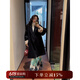 三吉黑花【孤舟】女2024年新款秋冬今年流行時(shí)髦簡(jiǎn)約翻袖棉大衣潮 深黑(100羊毛) S
