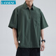 LAXSESU美式復(fù)古t恤男士冰絲polo衫夏季新款寬松翻領(lǐng)潮流百搭半拉鏈短袖 軍綠色[高質(zhì)量面料] L 建議100-125斤