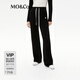 MO&Co.【保暖面料】撞色抽繩松緊腰寬松長直筒闊腿休閑褲軟糯風(fēng)moco 黑色-第1批 S 160