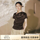 愛(ài)居兔不規(guī)則設(shè)計(jì)感短袖T恤女2025年夏季新款袖針織上衣ENZDJ2Q015A 深棕鑲拼17 L