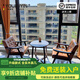 游復吟陽(yáng)臺休閑桌椅陽(yáng)臺小桌椅三件套茶桌椅組合休閑區布置小型沙發(fā)椅 【F水油蠟皮】2椅1小圓桌-胡桃色