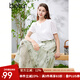 百圖betu女裝夏季新款半身裙新國(guó)風(fēng)扎染水墨印花高腰裙女2405T50 綠色 L