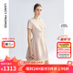 朗姿2025年夏季新款黑色氣質(zhì)收腰短袖女裙子法式高級感高知連衣裙 淡粉色 S