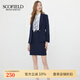 SCOFIELD通勤簡(jiǎn)約翻領(lǐng)長(zhǎng)袖收腰修身商務(wù)西裝西服外套套裝 藏青色短裙 M 165
