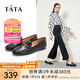 他她（TATA）方頭樂福鞋女休閑平底一腳蹬小皮鞋女單鞋春秋款FLC22AM4 黑色 40