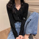矜持范2025新款春秋針織衫女韓版短款V領(lǐng)內(nèi)搭長袖薄款毛衣外套外搭 黑色 S