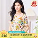 金菊雙縐【100%桑蠶絲真絲上衣】2025夏季新款植物印花薄款T恤女裝 明艷花卉白 2XL (175/96A)