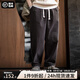 馬登工裝 美式燈芯絨繡線補(bǔ)丁休閑褲男春季vintage純棉寬松直筒長褲 深灰色 （寬松偏大） 2XL