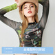 樂町甜辣網(wǎng)眼涂鴉設(shè)計(jì)長(zhǎng)袖T恤女春季新款少女感時(shí)髦修身上衣 灰色（現(xiàn)貨） L