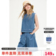 ELLE KIDS童裝 25夏季女童經(jīng)典度假風(fēng)圓領(lǐng)透氣兩面穿休閑牛仔馬甲背心 牛仔藍(lán) 165 (M)