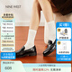 NINE WEST玖熙厚底樂福鞋女增高2025新款黑色牛皮軟底英倫風(fēng)小皮鞋 黑色 37