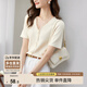 尚都比拉氣質(zhì)溫柔V領(lǐng)珍珠排扣短袖t恤女夏季顯瘦小眾設(shè)計(jì)感上衣 杏色 L 