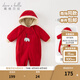 戴維貝拉（DAVE＆BELLA）過年加絨加厚秋冬連體衣嬰兒衣服新生兒冬季外出服寶寶新年拜年服 紅色DB12022-N 66cm （建議身高59-66cm）