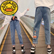 G.duck女童牛仔褲春秋炸街2025兒童老爹褲寬松哈倫褲中大童長(cháng)褲外穿洋氣 兔子牛仔褲 140cm