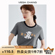 VEGA CHANG短袖T恤女2025夏新款少女減齡休閑童趣印花圓領(lǐng)寬松簡約百搭上衣 印花灰（T恤） L