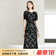 顏域黑色蕾絲連衣裙女裝2024新款夏裝收腰顯瘦中長(zhǎng)款圓領(lǐng)短袖裙子 黑色 XL/42