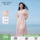 秋水伊人國(guó)風(fēng)復(fù)古優(yōu)雅連衣裙2025年夏季新款女雪紡印花飛飛袖長(zhǎng)裙 粉紅 M
