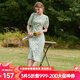 Olrain法式高級(jí)穿搭碎花連衣裙女夏季新款2025收腰氣質(zhì)小清新裙子 綠色 M