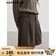紅袖顯瘦百搭休閑褲冬季2024新款女裝立體壓褶A字中腰寬松氣質(zhì)短褲 深咖042 M