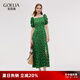 歌莉婭真絲連衣裙女2025新款高端桑蠶絲波點(diǎn)開(kāi)衩泡泡袖裙子1E5R4K5NC 92D綠底波點(diǎn)印花 XL