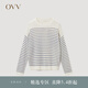 OVV2023秋冬新款女裝鏤空撞色條紋圓領(lǐng)海軍風(fēng)休閑長(cháng)袖針織衫 牛仔藍條紋B4 M