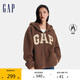 GAP女裝秋冬洋氣貼布繡logo仿羊羔絨連帽衛(wèi)衣加厚外套600757