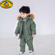 G.DUCKKIDS兒童羽絨服套裝男女童新款1-3-6寶寶加厚羽絨服背帶羽絨褲兩件套2 豆綠 90cm
