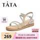他她（TATA）絕美坡跟涼鞋女外穿一字帶時裝涼鞋夏季7UA03BL4 銀色 38