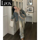 LPOX棉服女翻領(lǐng)毛毛拼接牛仔外套女2025冬季高級(jí)感寬松水洗做舊牛仔 圖片色 M [收藏優(yōu)先發(fā)貨]