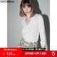 COCOBELLA優(yōu)雅微透視鏤空蕾絲襯衫女深V領長袖針織衫NLC55 白色 S