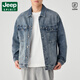 JEEP SPIRIT吉普男裝簡(jiǎn)約翻領(lǐng)牛仔外套男2025春秋新款凹凸印花男士夾克 藍色 3XL
