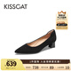 KISSCAT金晨同款接吻貓[CAT系列]貓掌鞋單鞋女簡約通勤高跟鞋尖頭船鞋女 黑色（瘦腳卡碼拍小一碼） 36 (230mm)