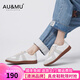AU&MU德訓(xùn)鞋輕便運(yùn)動(dòng)休閑鞋百搭經(jīng)典小白鞋透氣板鞋平底大碼情侶男女鞋 DX001灰色【男女款】 39