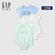 GAP【三件裝】嬰童2025春季新款棉質(zhì)小熊短袖連體衣爬服687137