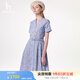 哈吉斯（HAZZYS）女裝 夏款淑女清新立領(lǐng)條紋印花連衣裙女AQWSC0BBC05 藍(lán)色BL L (165/88A 40)
