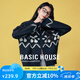 Basic House/百家好新年慵懶風(fēng)撞色雙拉鏈毛衣開衫小個子秋冬針織外套 藍(lán)色 L