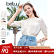 百圖betu女裝夏季新款襯衫法式小香風(fēng)拼蕾絲泡泡袖襯衫女2405T29 米白 L