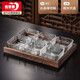 青蘋果果盤家用客廳茶幾干果零食擺放盤玻璃小吃盤 錘紋碗x6+六格桐木盤