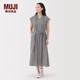無(wú)印良品（MUJI） 女式強(qiáng)捻法國(guó)袖連衣裙女裝裙子長(zhǎng)裙25年夏季連身裙 BC2LMC5S 黑色格紋 S (155/80A)