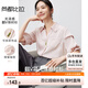 尚都比拉夏季通勤襯衫女光澤感休閑襯衣堆堆袖設(shè)計感V領(lǐng)上衣 粉色 M