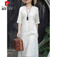 皮爾卡丹（pierre cardin）新中式國風(fēng)重工刺繡苧麻旗袍連衣裙女夏季高端氣質(zhì)V領(lǐng)棉麻長(cháng)裙子 淺杏 (少量現貨) M 【建議90-105斤】