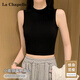 拉夏貝爾半高領(lǐng)無(wú)袖小吊帶背心女內搭露臍短款別致上衣 黑色 L
