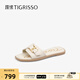 蹀愫（tigrisso）2025年夏季新款方頭羊皮一字涼拖女外穿平底拖鞋TA65313-52 米白色羊皮革 35
