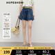 紅袖100%棉牛仔褲2025夏季新款女裝復(fù)古做舊水洗A字壓褶顯瘦百搭短褲 牛仔藍(lán)071 M