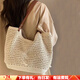 喵小姐七夕情人節(jié)禮物送包包女新款編織托特包海邊度假沙灘包單肩腋下包 米白大號(hào)-袋口拉鏈(輕便實(shí)用) 夏季休閑大容量慵懶風(fēng)海邊度假風(fēng)