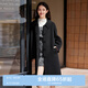 樂町韓系學(xué)院織帶拆卸設(shè)計(jì)長(zhǎng)款毛呢外套冬季新款寬松翻領(lǐng)大衣 黑色(現(xiàn)貨) L