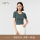 OVV2022春夏新款女裝絲棉混紡時尚U領(lǐng)修身彈力簡約短袖針織衫 綠灰22 M