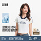 森馬（Semir）涼感T|短袖T恤女短款撞色V領(lǐng)夏季2025新款字母修身上衣運(yùn)動(dòng)風(fēng) 本白10102 L
